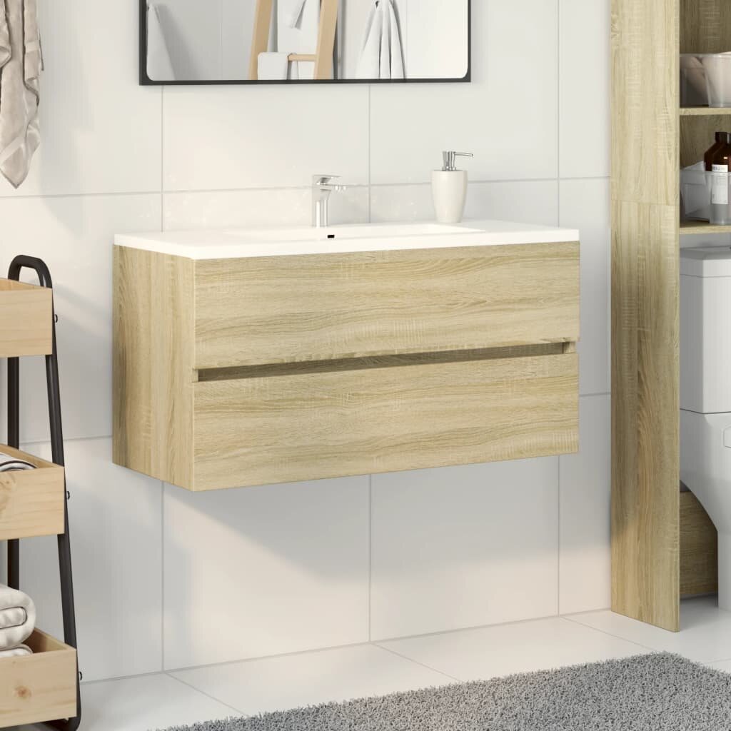 vidaXL Долен шкаф за мивка дъб сонома 90x385x45 см инженерно дърво
