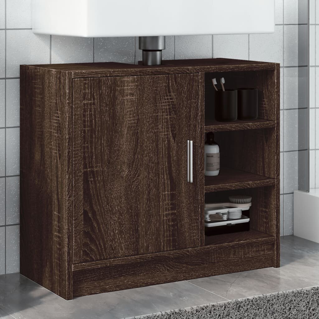 vidaXL Долен шкаф за мивка кафяв дъб 63x29x55 см инженерно дърво