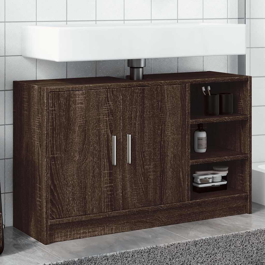 vidaXL Долен шкаф за мивка кафяв дъб 90x29x55 см инженерно дърво