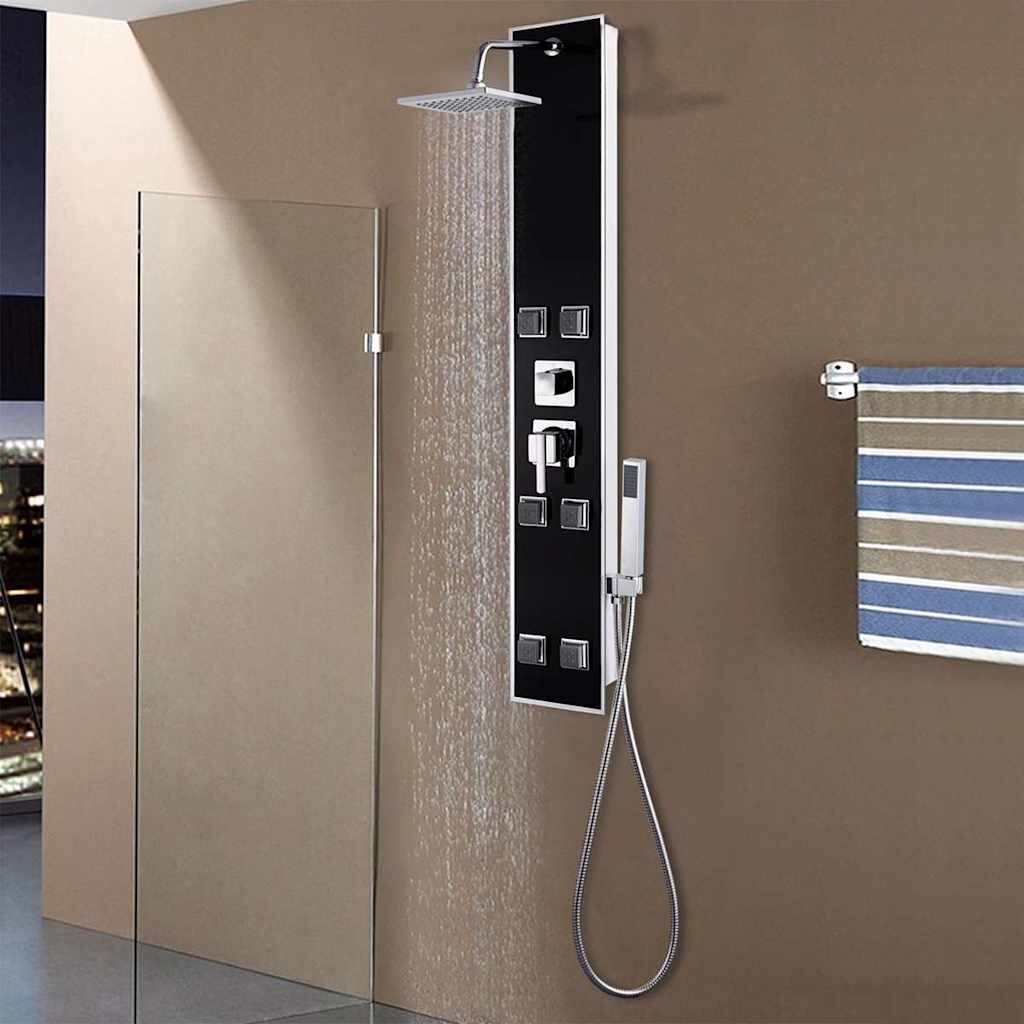 vidaXL Душ панел стъклен 18x421x120 см черен