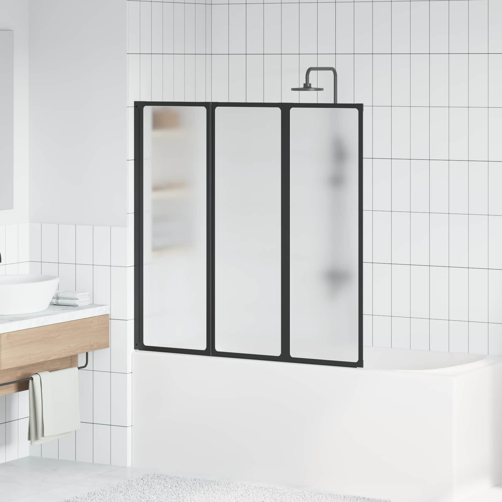 vidaXL Душ параван Черен 120 x 2 x 117 см Алуминий и PP
