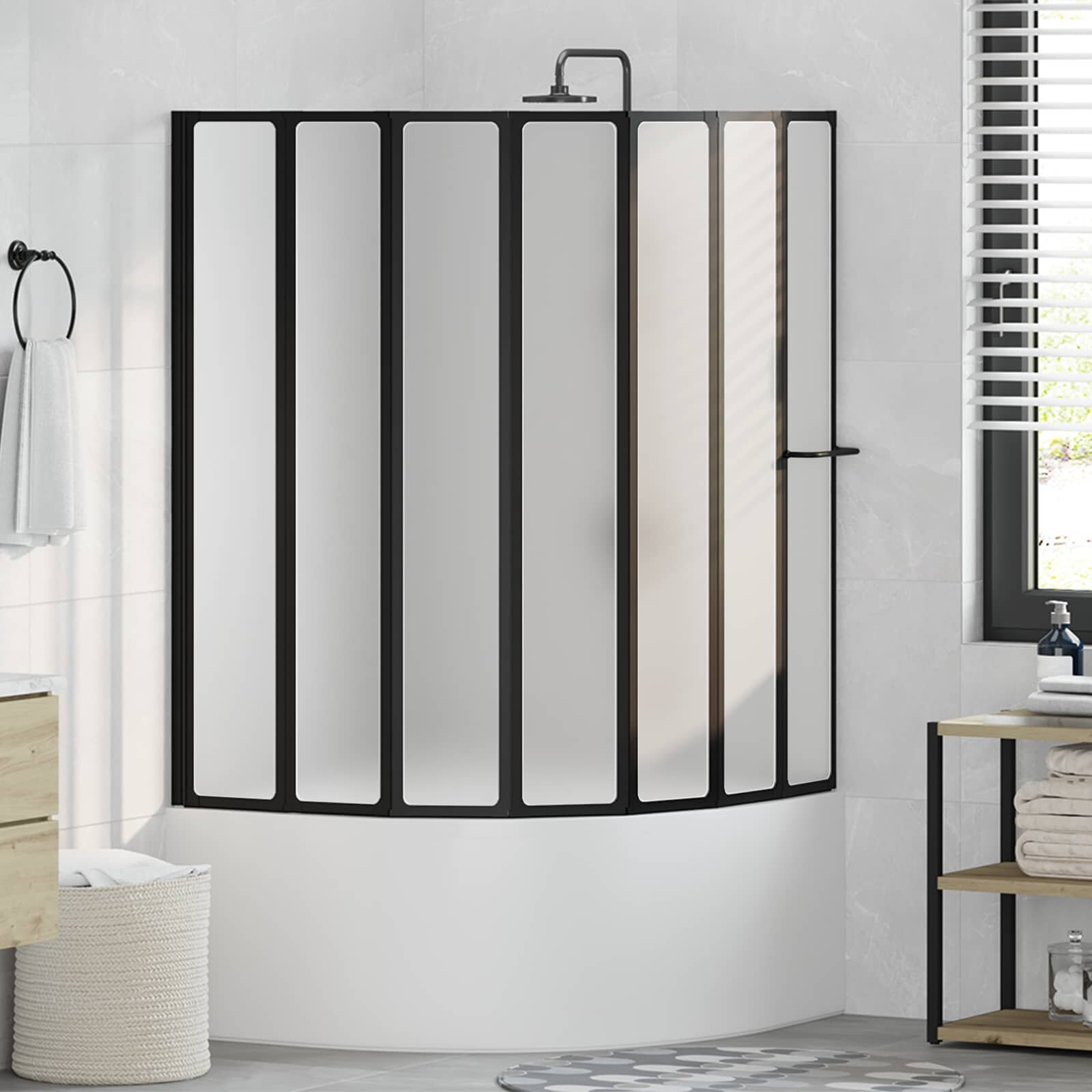 vidaXL Душ параван Черно 168 x 140 см Алуминий