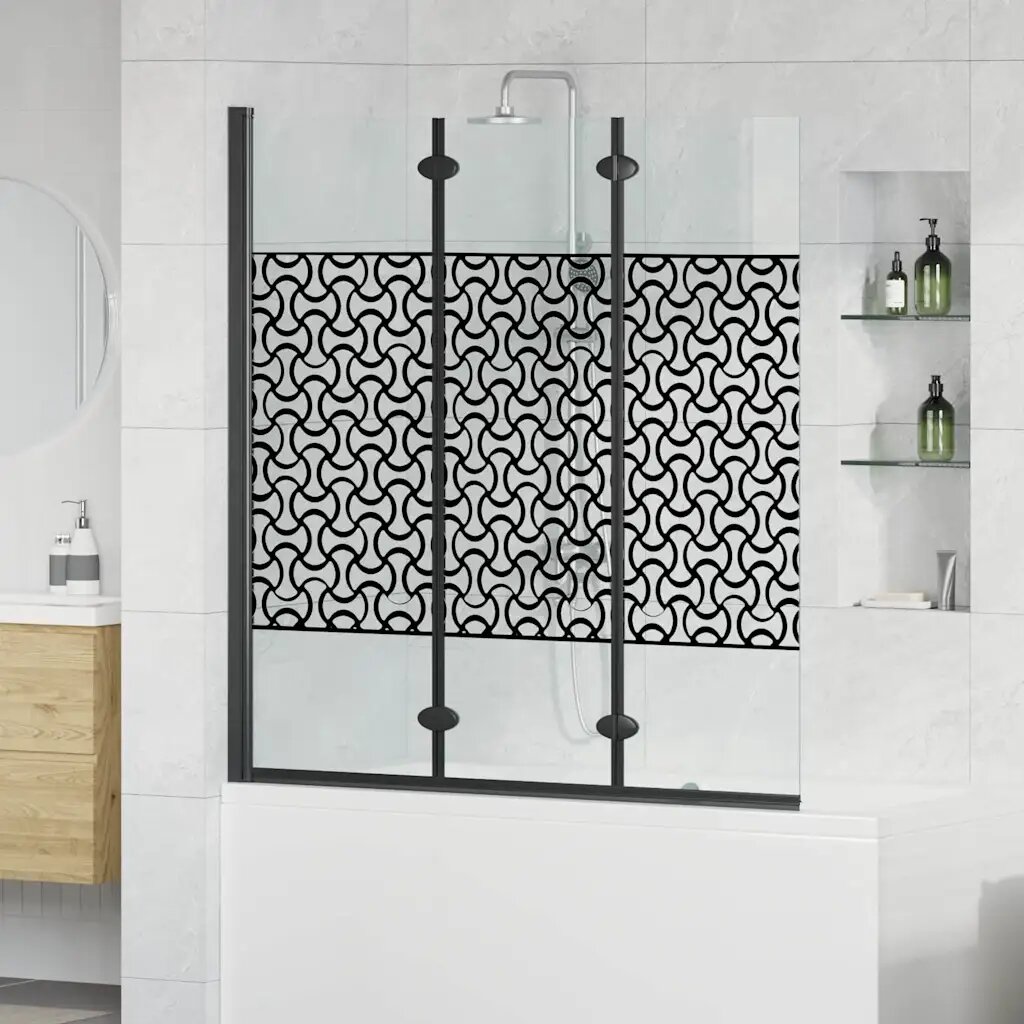 vidaXL Душова обшивка Черен и прозрачен 130 x 130 cm закалено стъкло