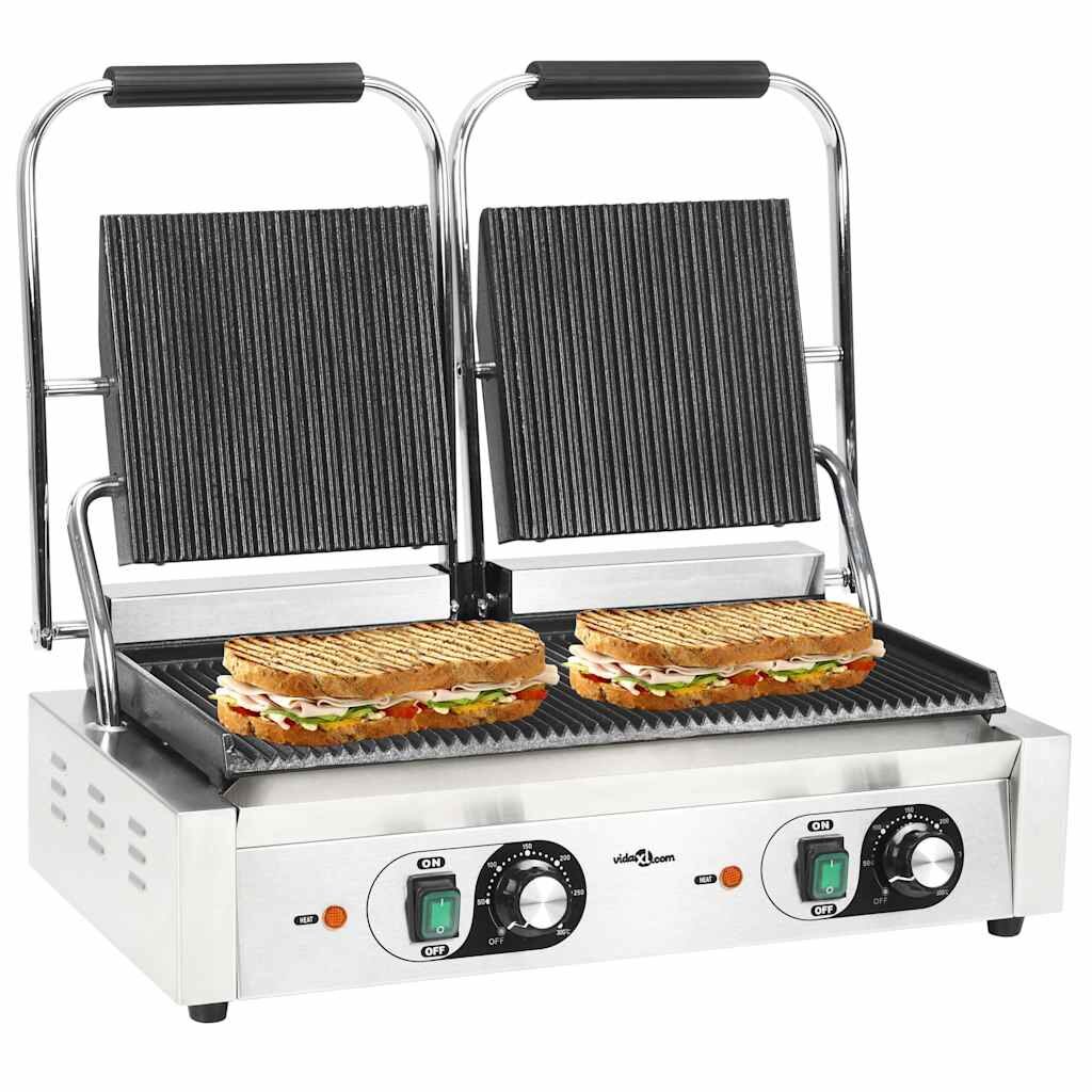 vidaXL Двоен оребрен контактен грил 3600 W 57x305x20 см