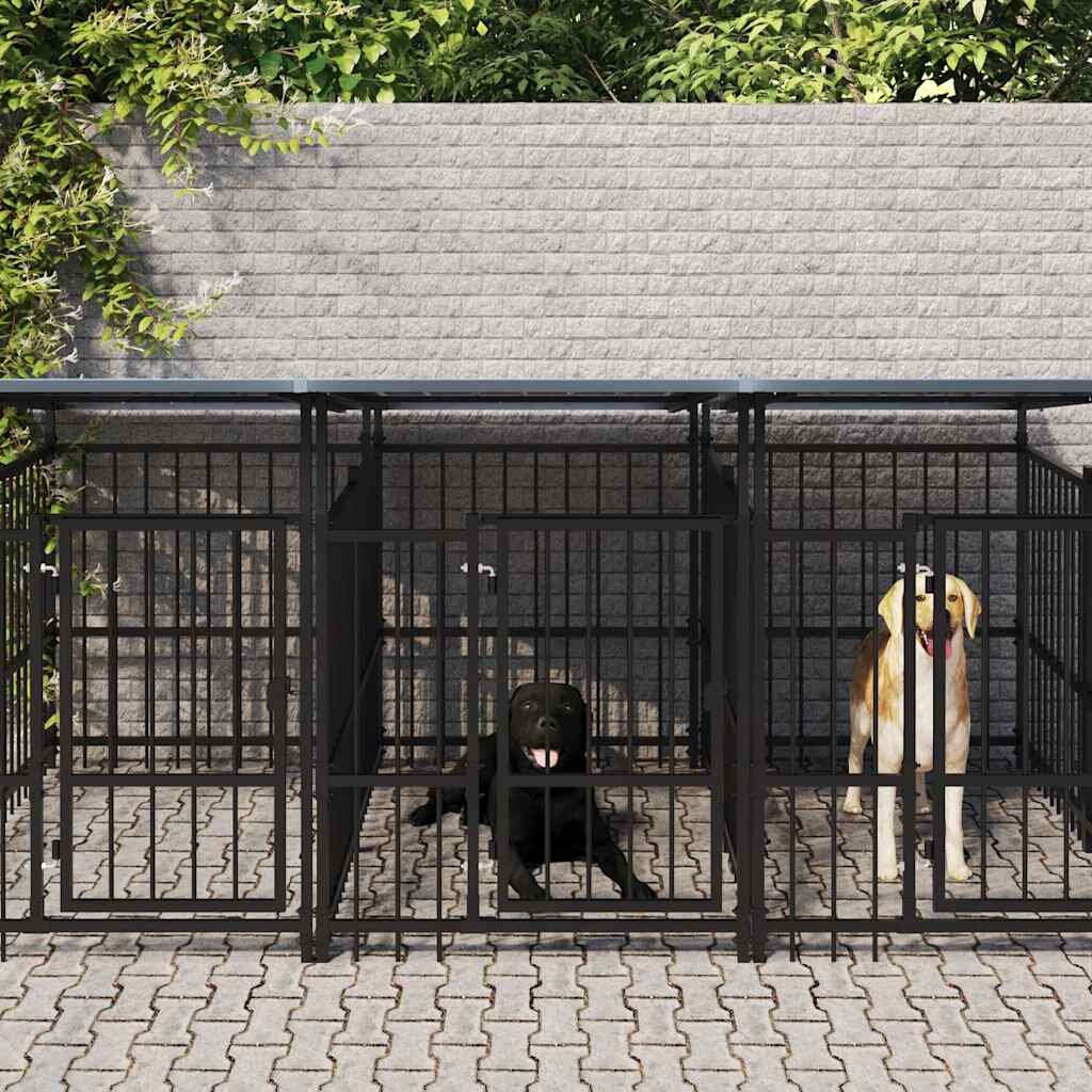 vidaXL Дворна клетка за кучета с покрив стомана 1689 м²