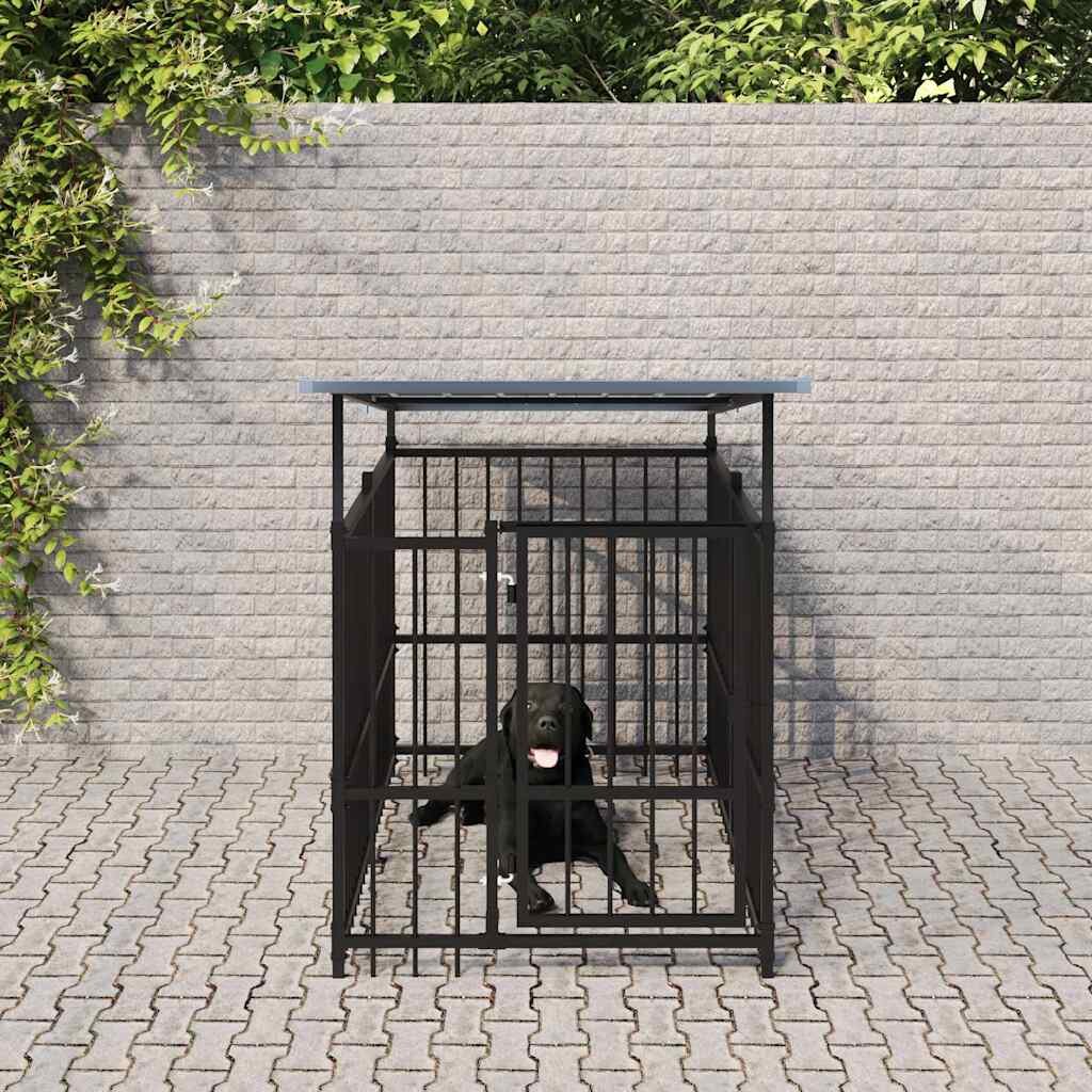 vidaXL Дворна клетка за кучета с покрив стомана 188 м²