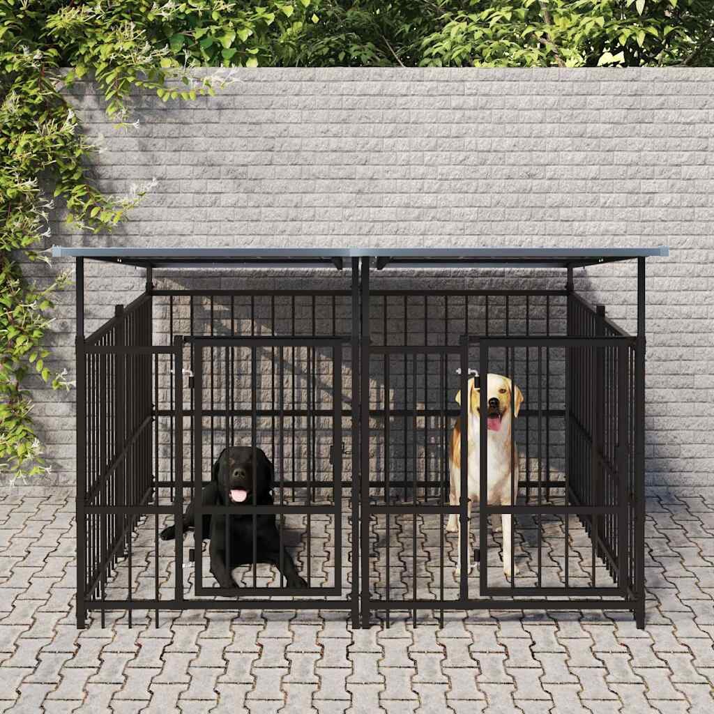 vidaXL Дворна клетка за кучета с покрив стомана 375 м²