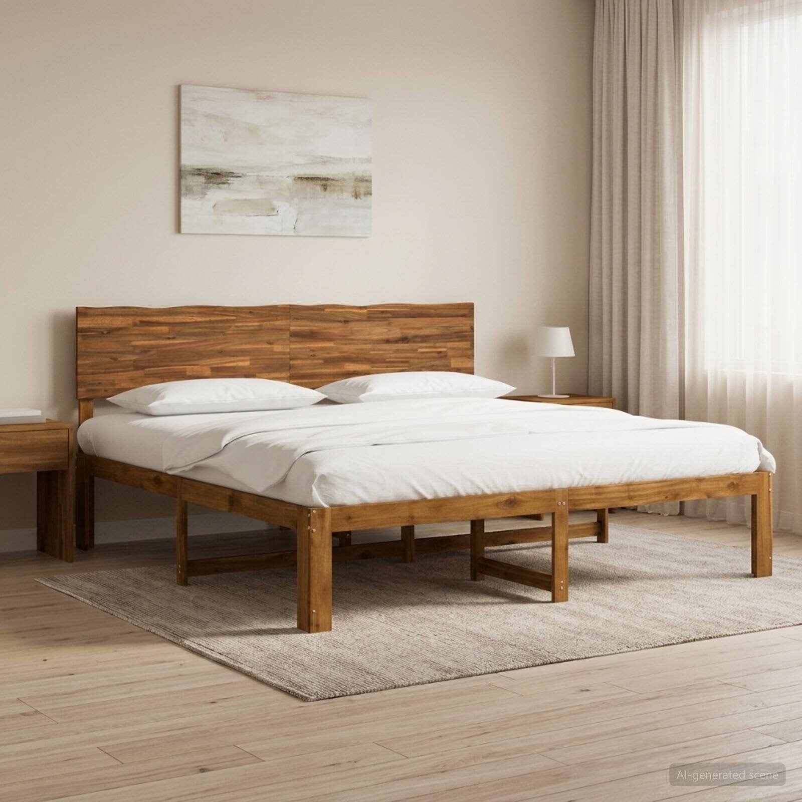 vidaXL Двоспално легло с табла ROSTOCK Натурално 193 x 203 cm