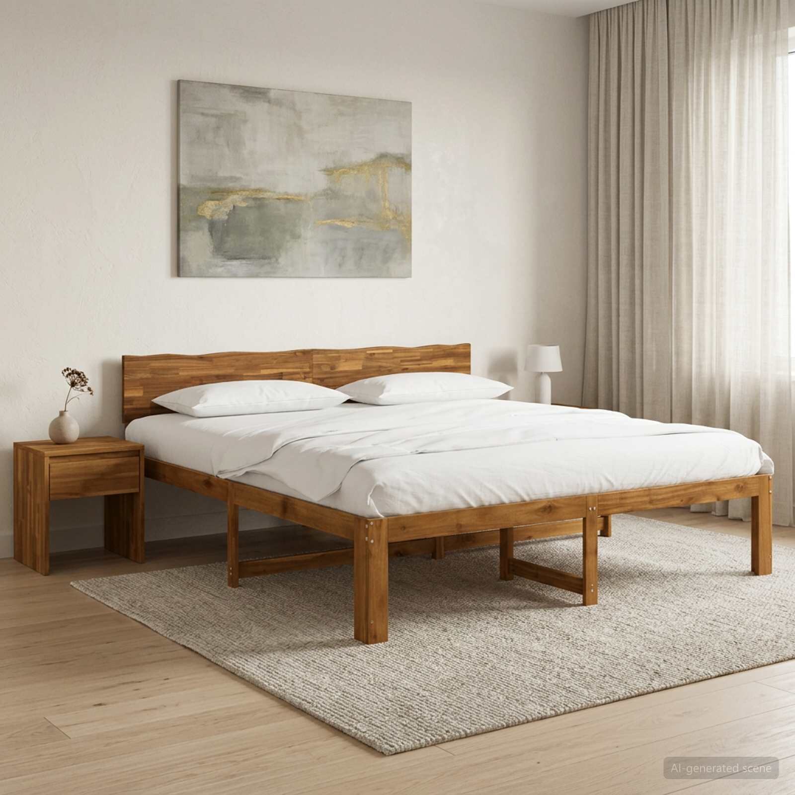 vidaXL Двоспално легло с табла ROSTOCK Натурално 193 x 203 cm
