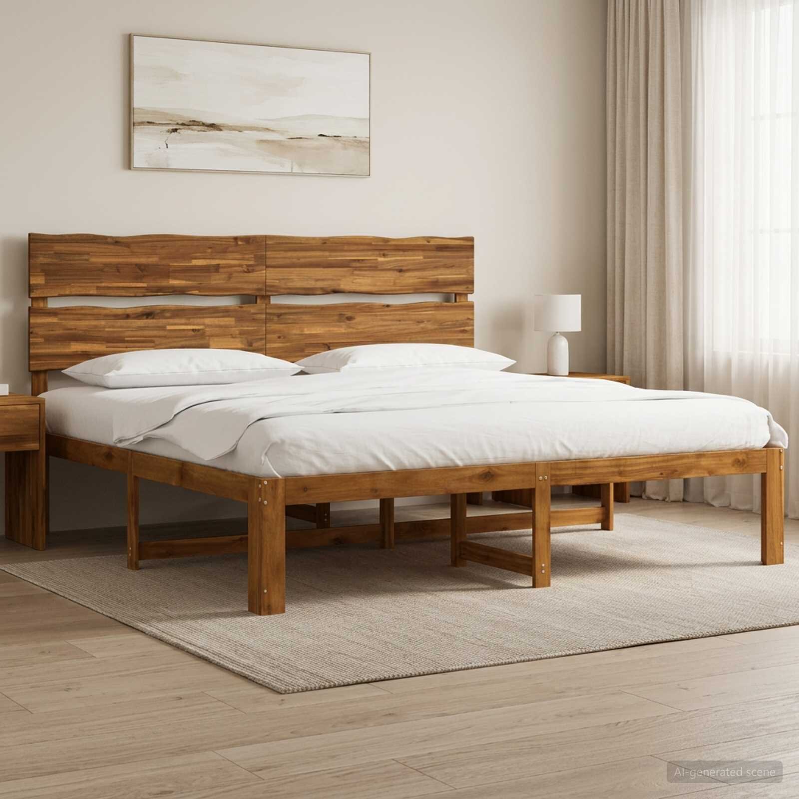 vidaXL Двоспално легло с табла ROSTOCK Натурално 193 x 203 cm