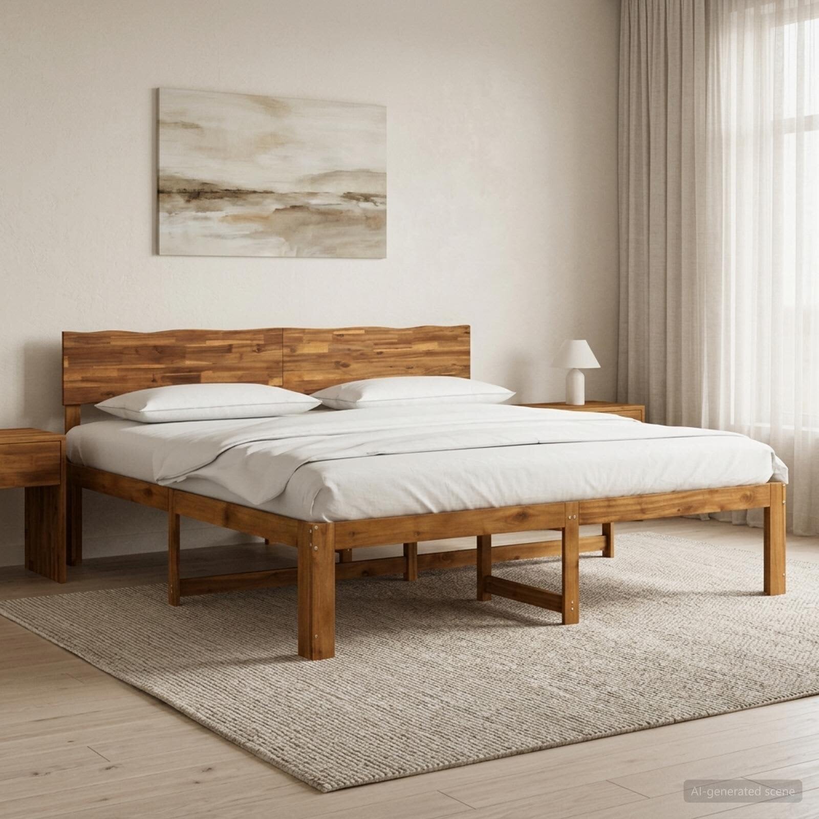 vidaXL Двоспално легло с табла ROSTOCK Натурално 193 x 203 cm