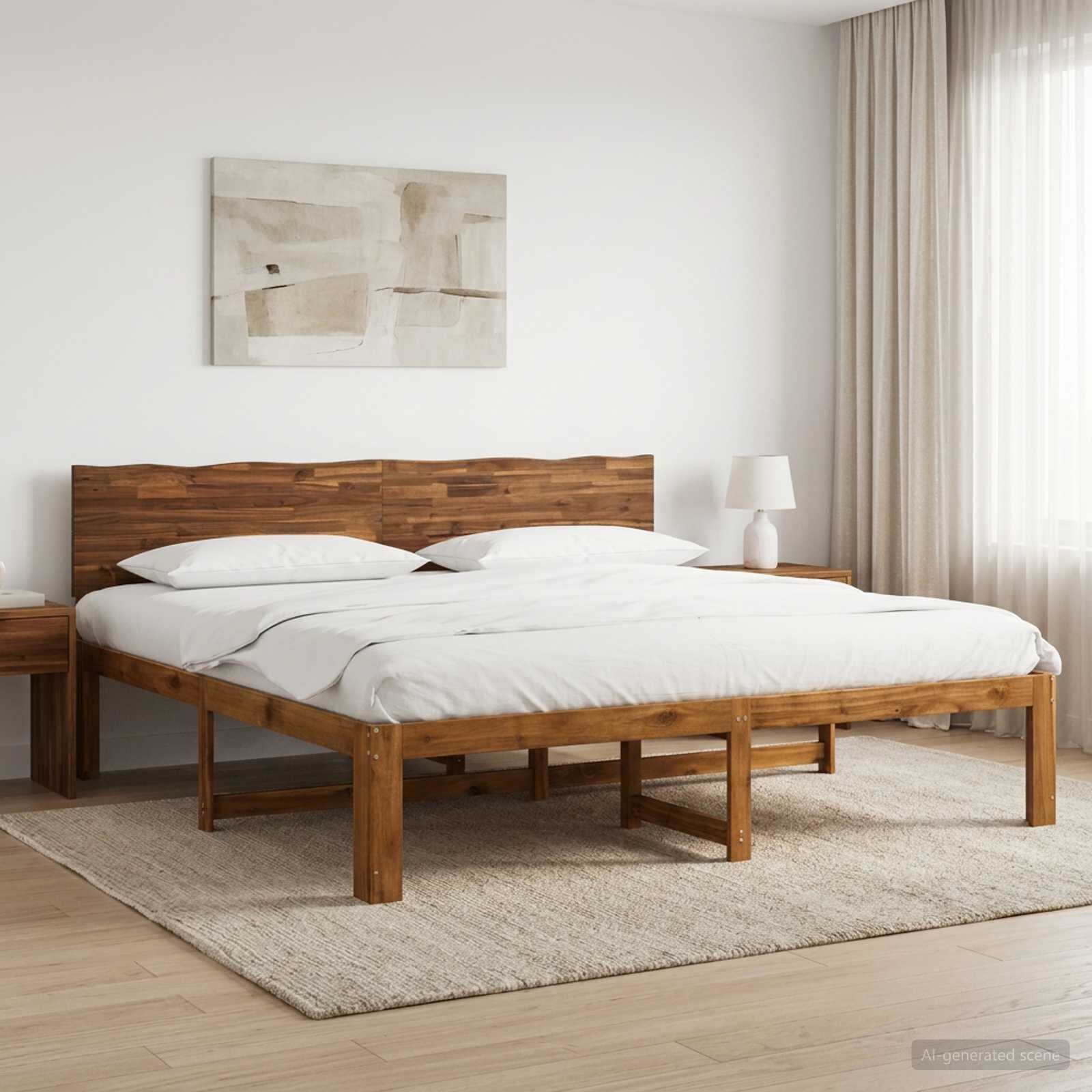 vidaXL Двоспално легло с табла ROSTOCK Натурално 193 x 203 cm