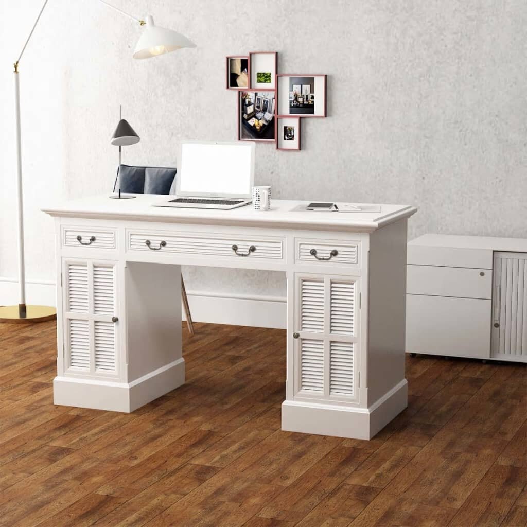 vidaXL Двойно настолно бюро бяло 140x48x80 cм