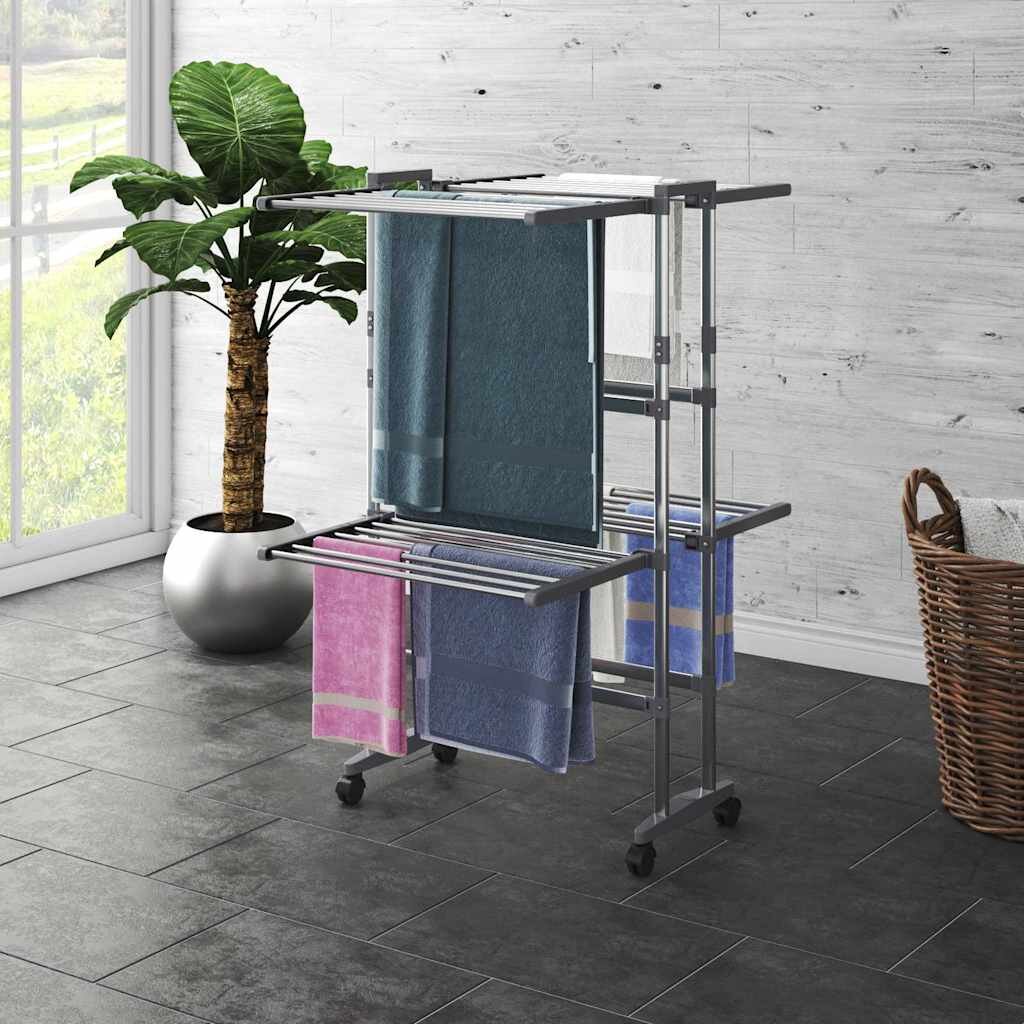 vidaXL Двуетажен сушилник за дрехи с колелца сребрист 60x70x106 см