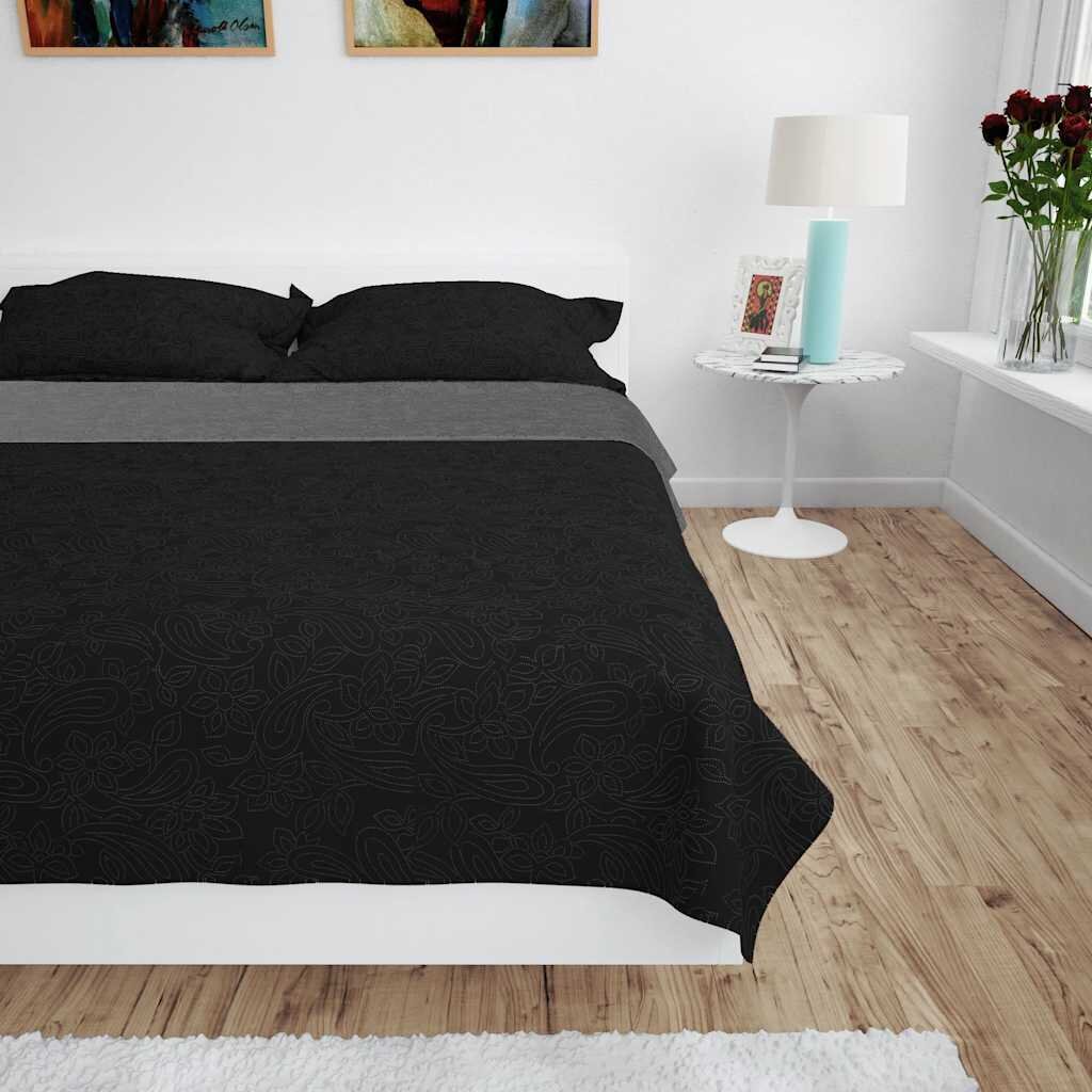 vidaXL Двулицева ватирана завивка 230 x 260 cм сиво и черно