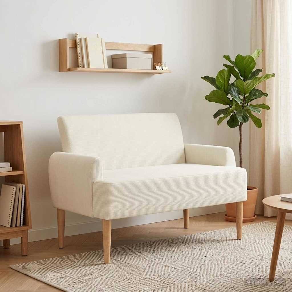 vidaXL Двуместен диван с копчета Кремаво 116 x 67 x 81 см