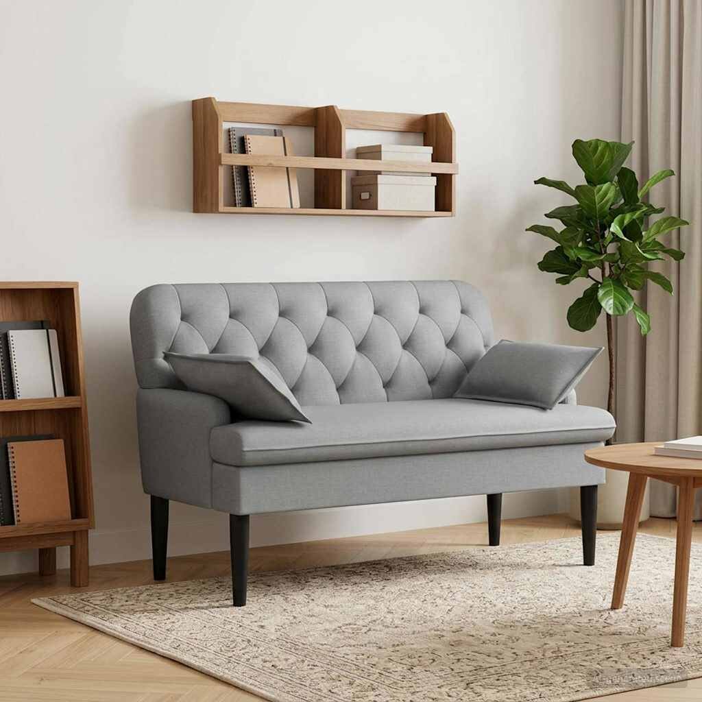 vidaXL Двуместен диван с копчета Светлосиво 111 x 68 x 80 см Текстил