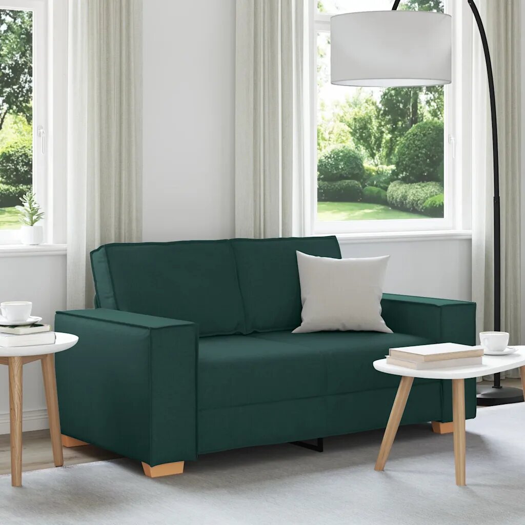 vidaXL Двуместен диван тъмнозелен 160x78x84 см плат
