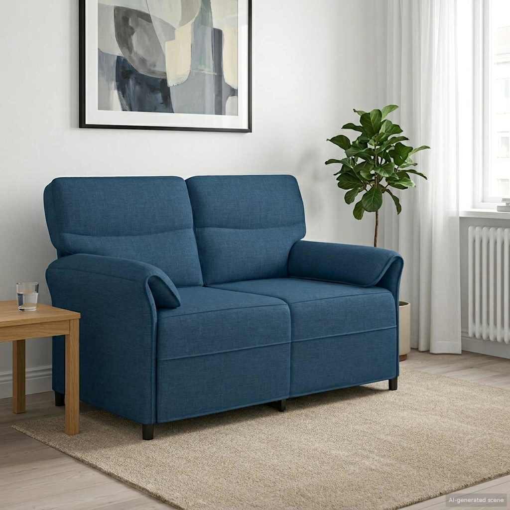 vidaXL Двуместна софа 2-местен Синьо 138 x 83 x 95 см Текстил