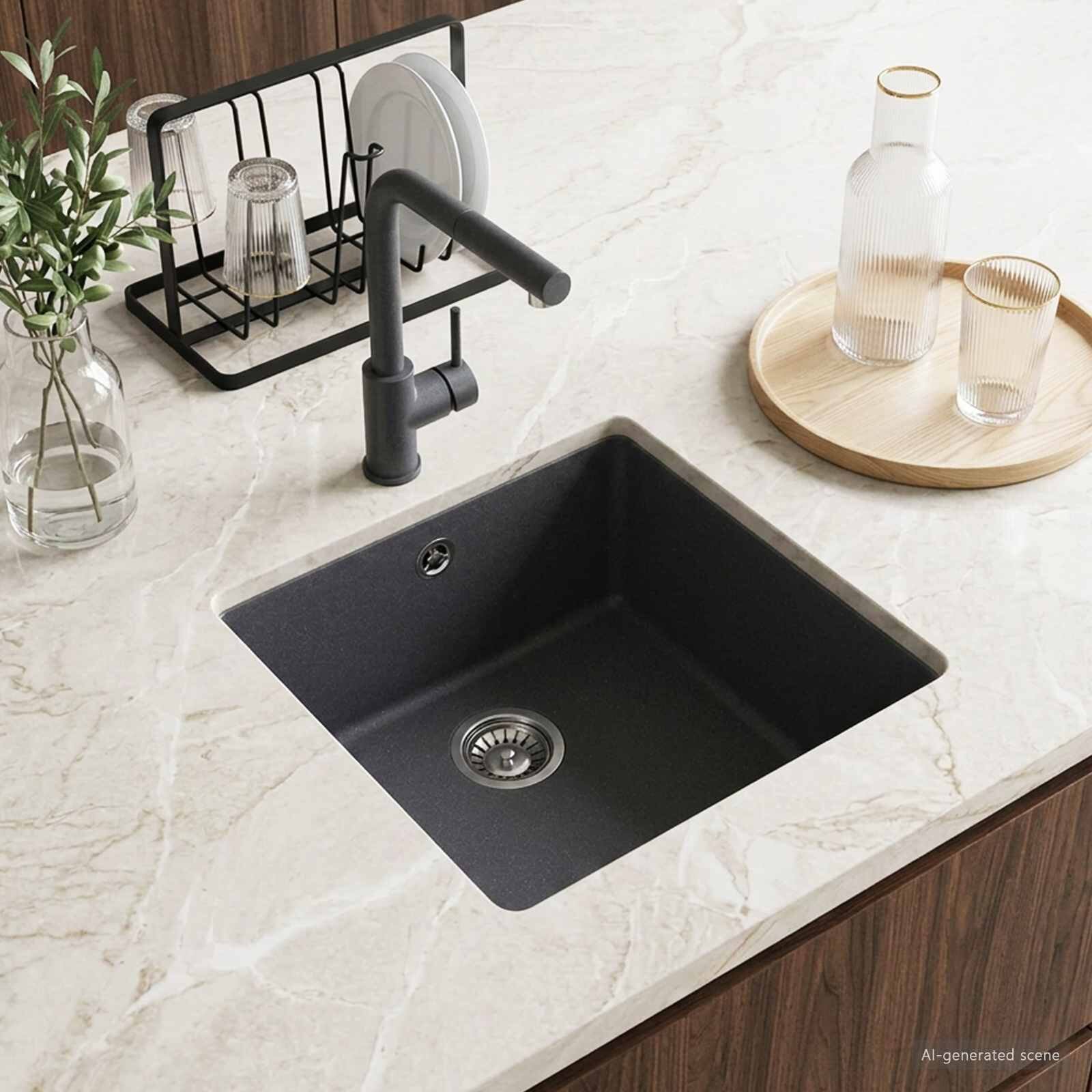 vidaXL Единична мивка за кухня Гранит 43 x 46 x 20 см Графит
