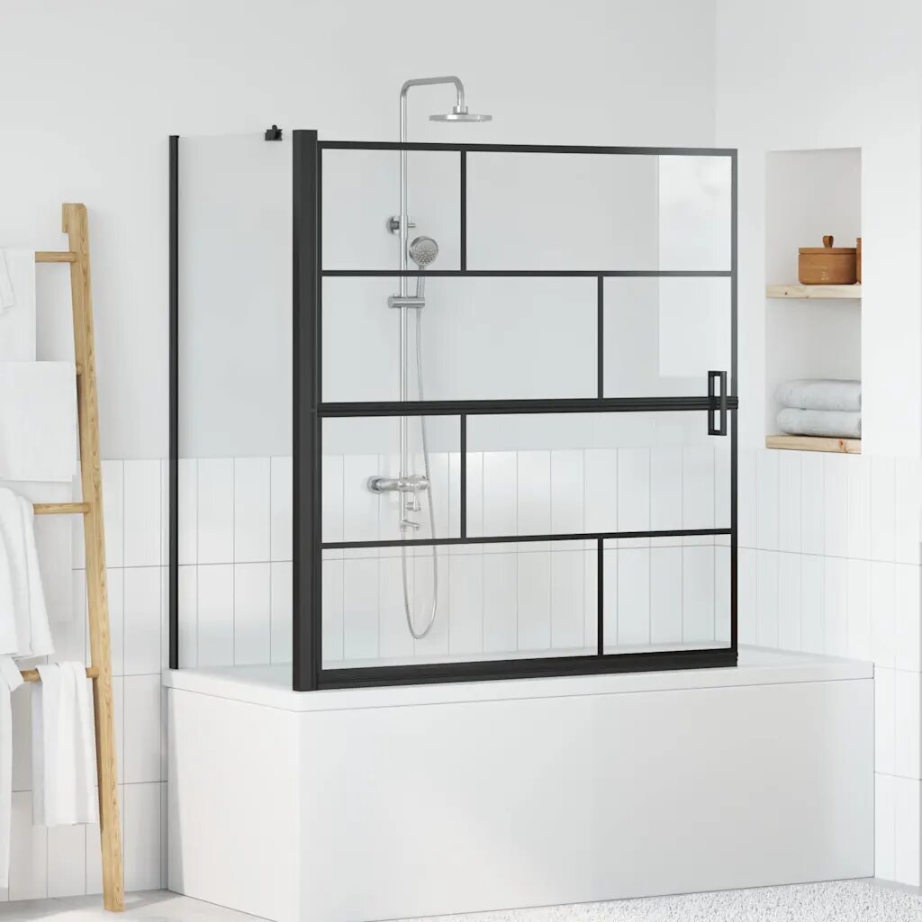 vidaXL Екран за душ и вана Черен и прозрачен 116 x 68 x 128 см