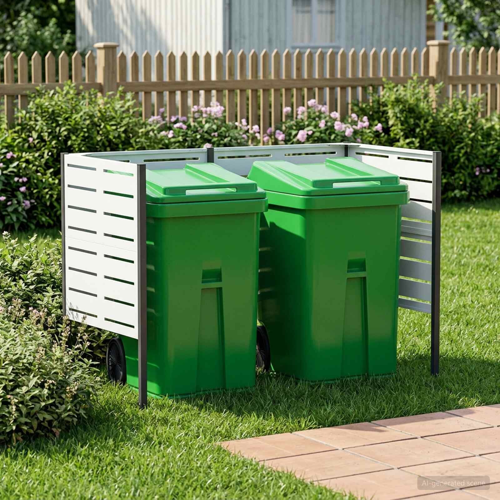 vidaXL Екран за контейнер за отпадъци 167 x 85 x 113 см Стомана Бяло