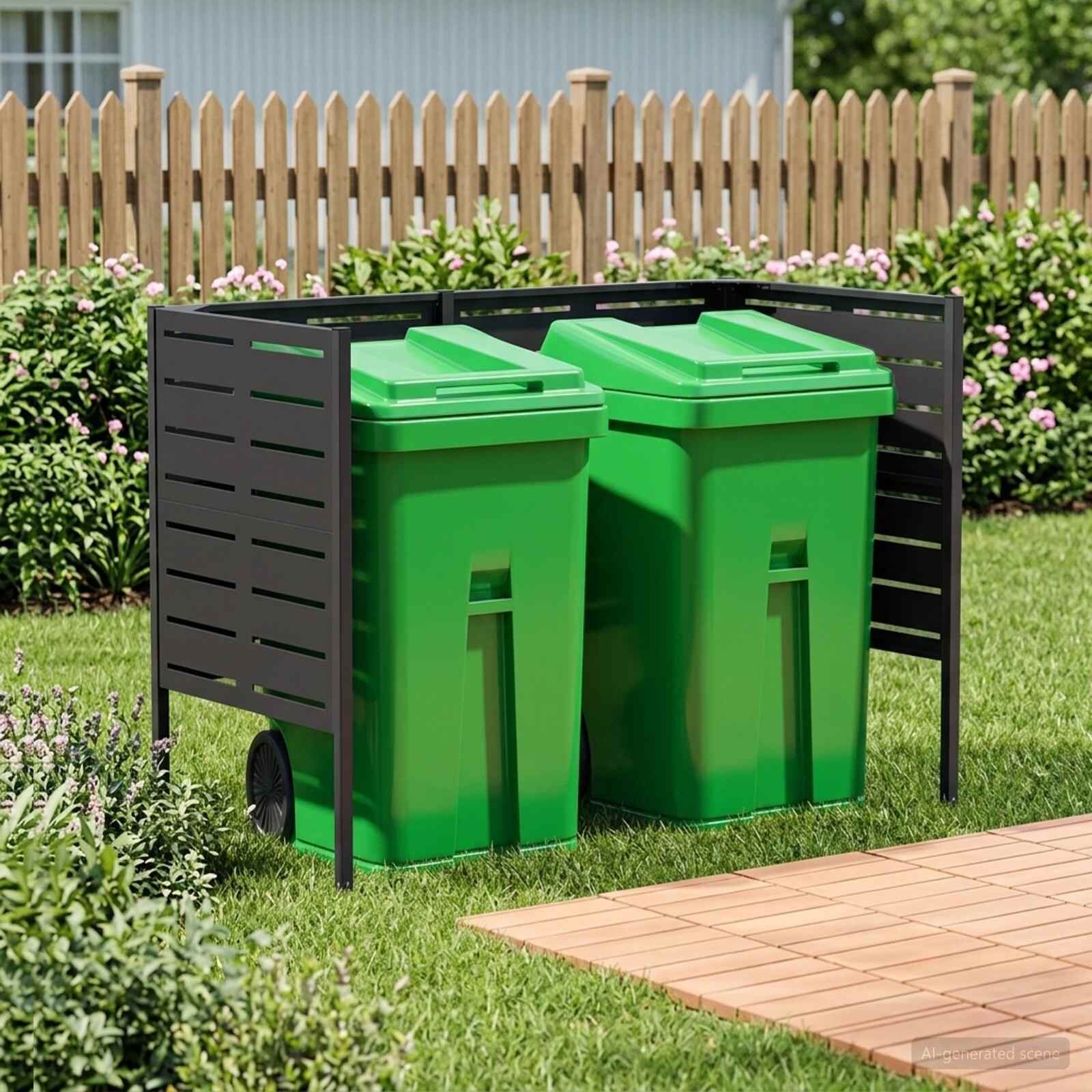 vidaXL Екран за контейнер за отпадъци 167 x 85 x 113 см Стомана Черно