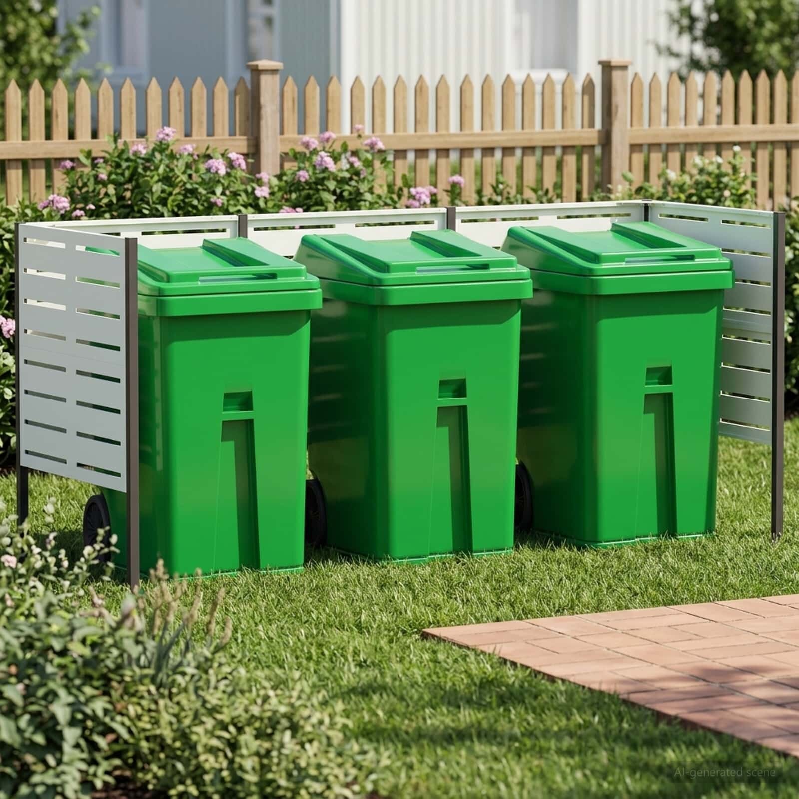 vidaXL Екран за контейнер за отпадъци 249 x 85 x 113 см Стомана Бяло