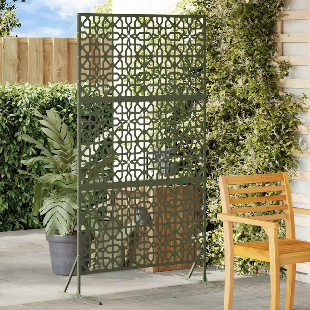 vidaXL Екран за уединение 100 x 50 x 180 см Стомана Маслиненозелено