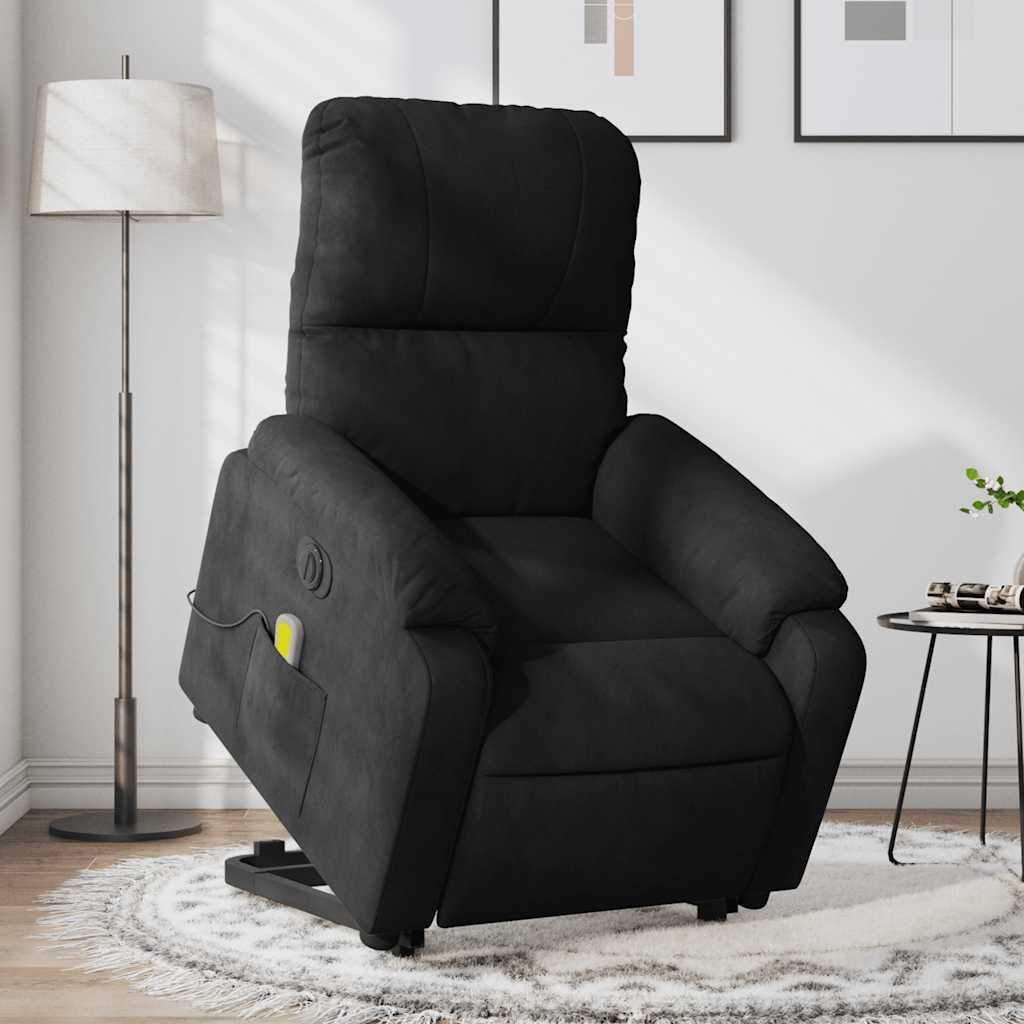 vidaXL Електрически изправящ масажен реклайнер черен микрофибър
