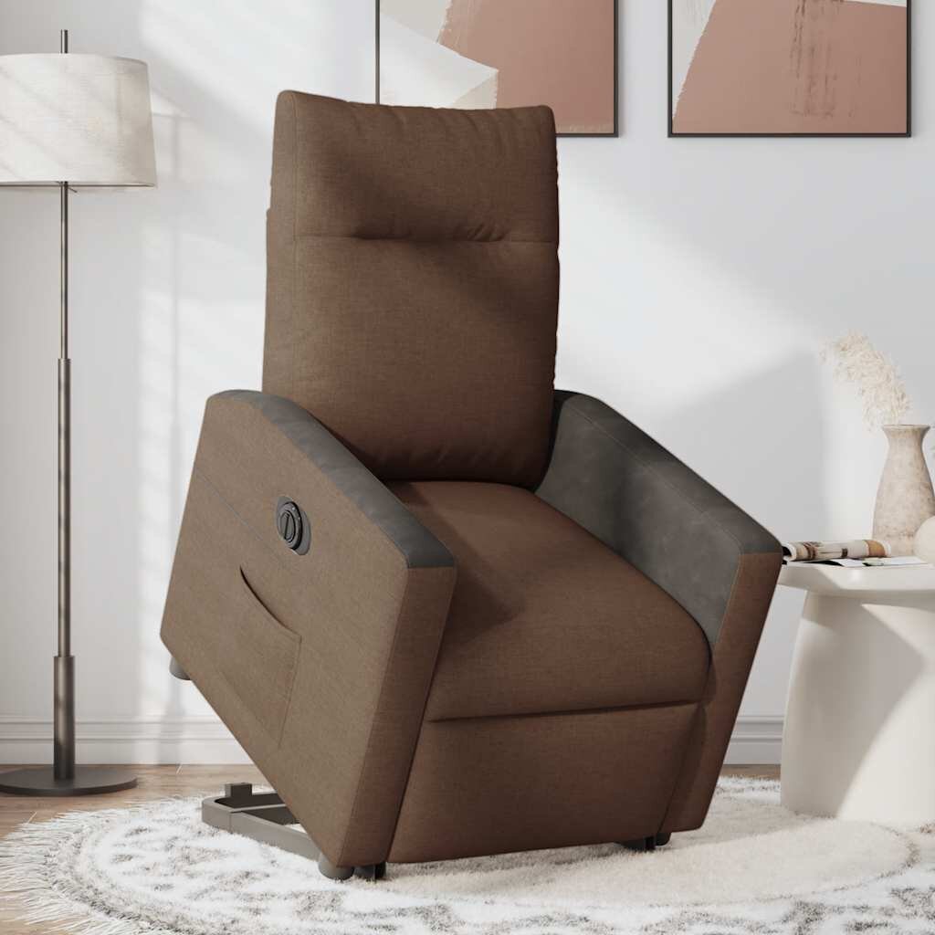 vidaXL Електрически изправящ реклайнер стол кафяв текстил