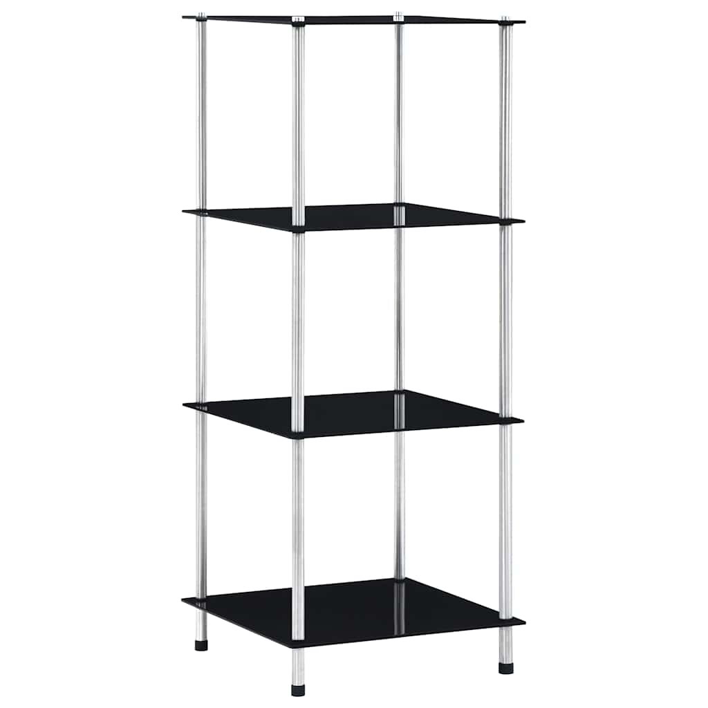 vidaXL Етажерка с 4 рафта черна 40x40x100 см закалено стъкло