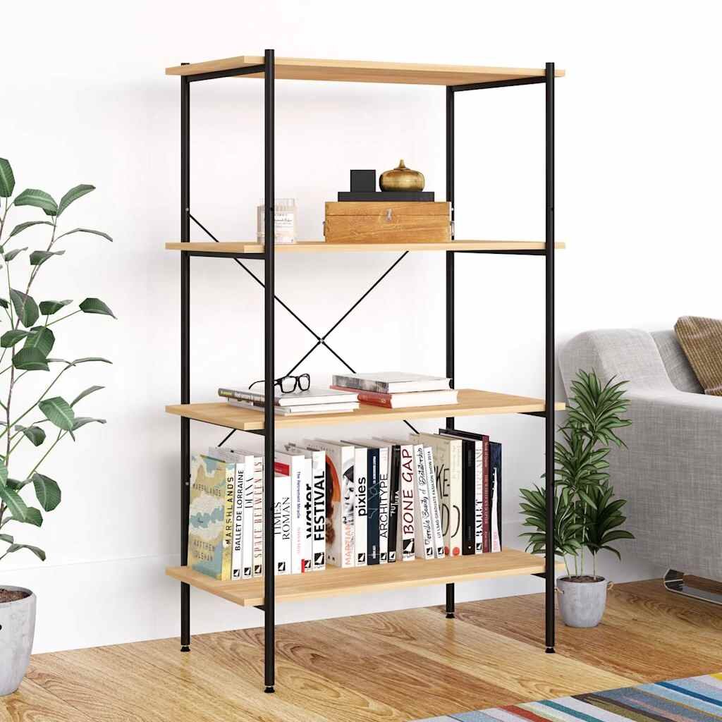 vidaXL Етажерка с 4 рафта черно и дъб 80x40x130 см