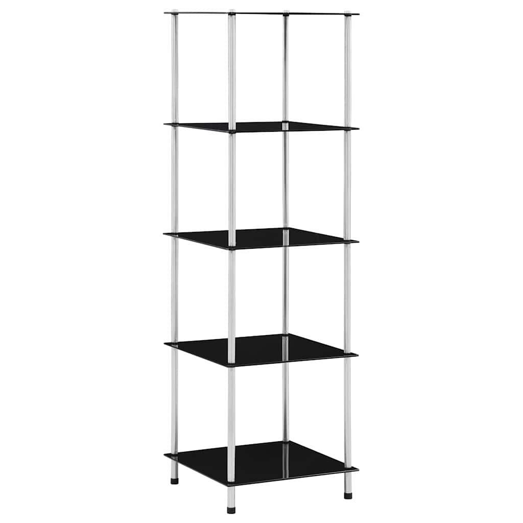 vidaXL Етажерка с 5 рафта черна 40x40x130 см закалено стъкло