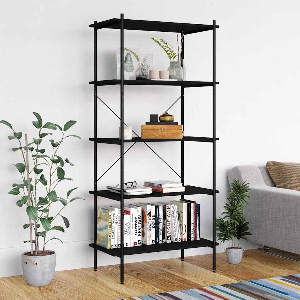 vidaXL Етажерка с 5 рафта черна 80x40x163 см