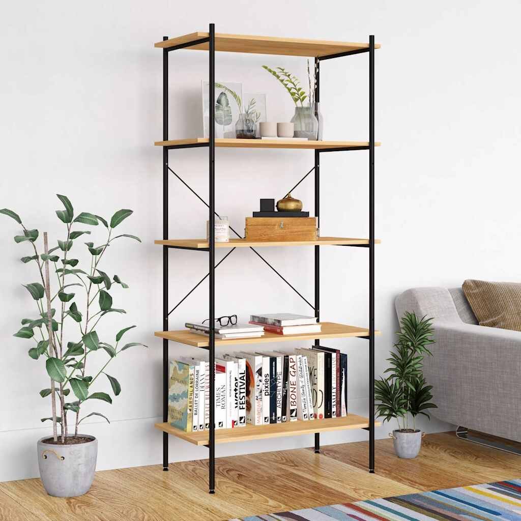 vidaXL Етажерка с 5 рафта черна и дъб 80x40x163 см