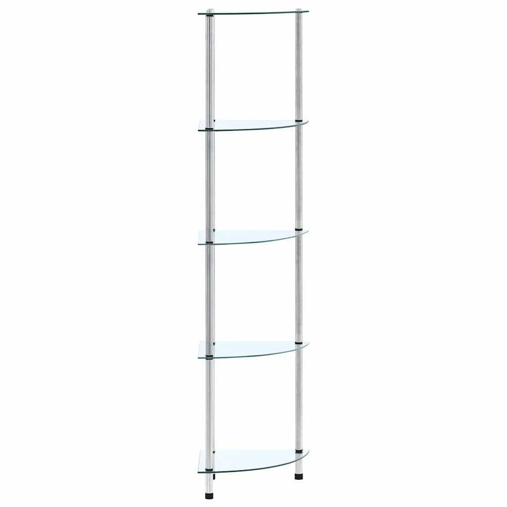 vidaXL Етажерка с 5 рафта прозрачна 30x30x130 см закалено стъкло