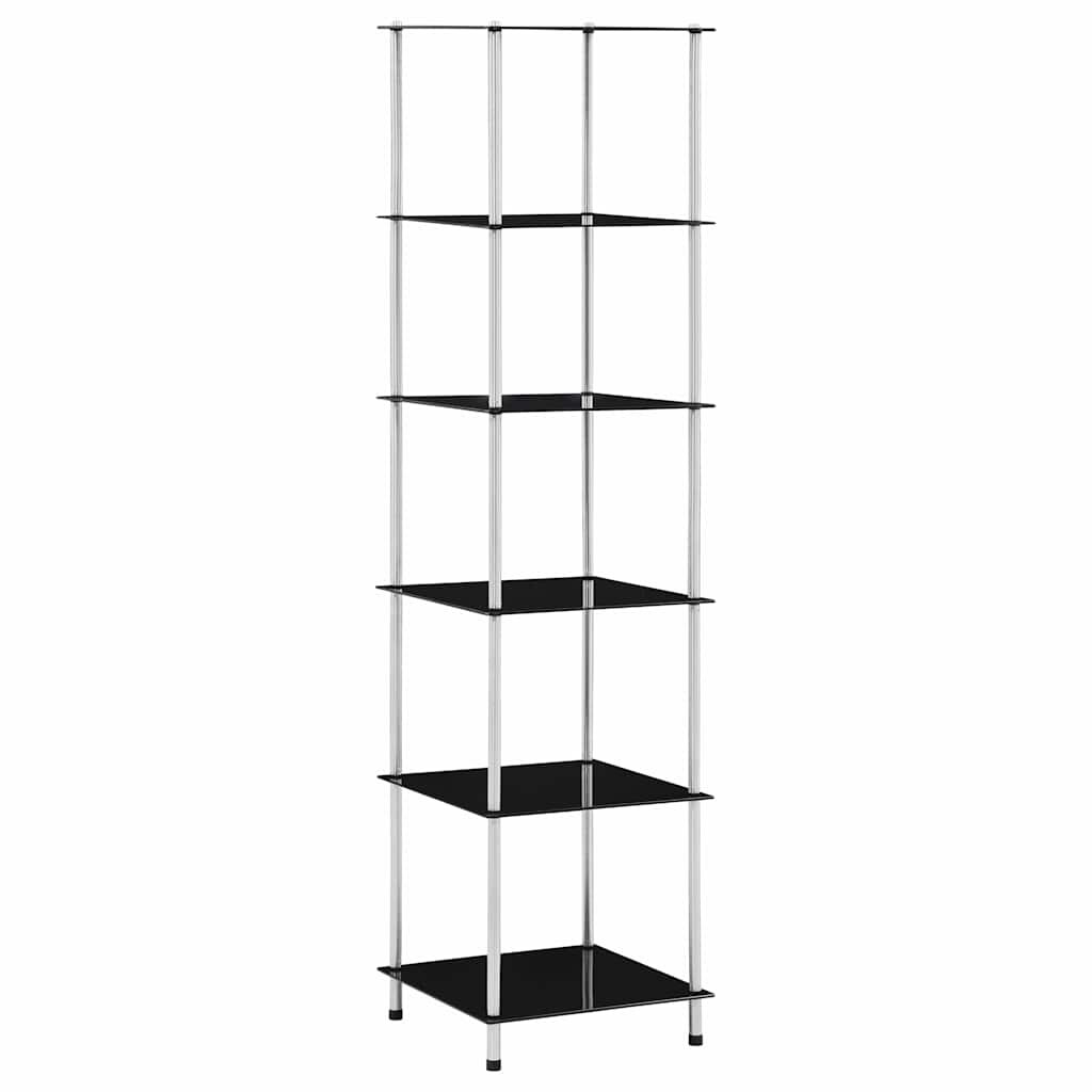 vidaXL Етажерка с 6 рафта черна 40x40x160 см закалено стъкло