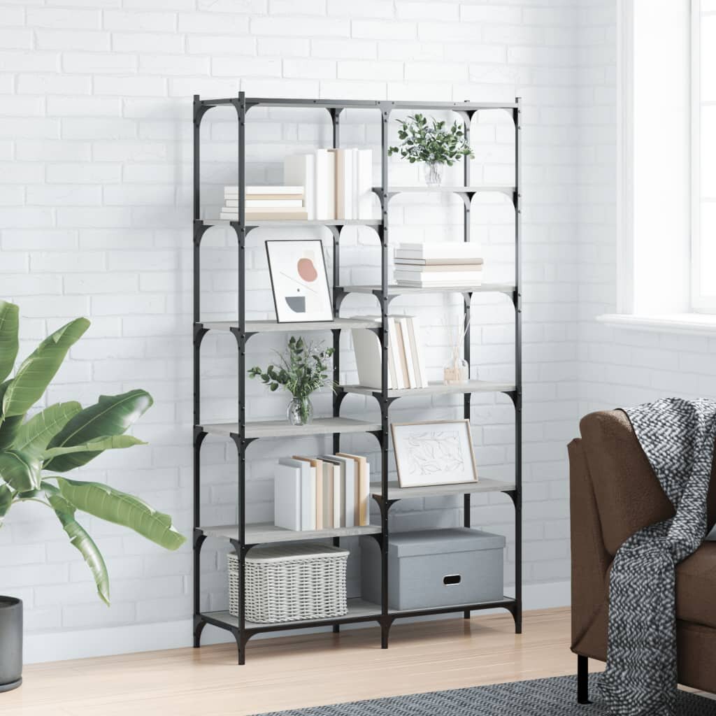 vidaXL Етажерка сив сонома 100x32x170 см инженерно дърво и желязо