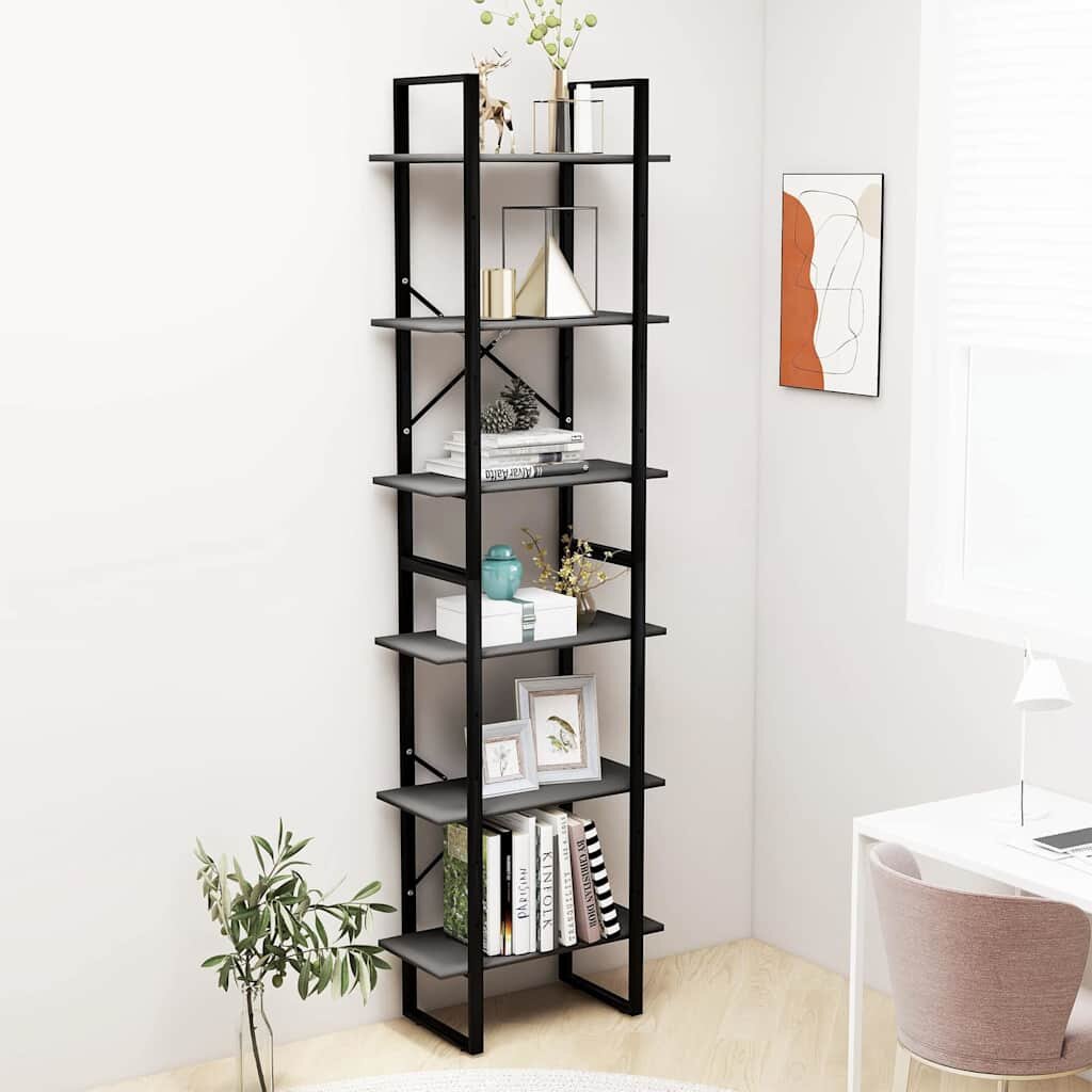 vidaXL Етажерка сива 60x30x210 см инженерна дървесина