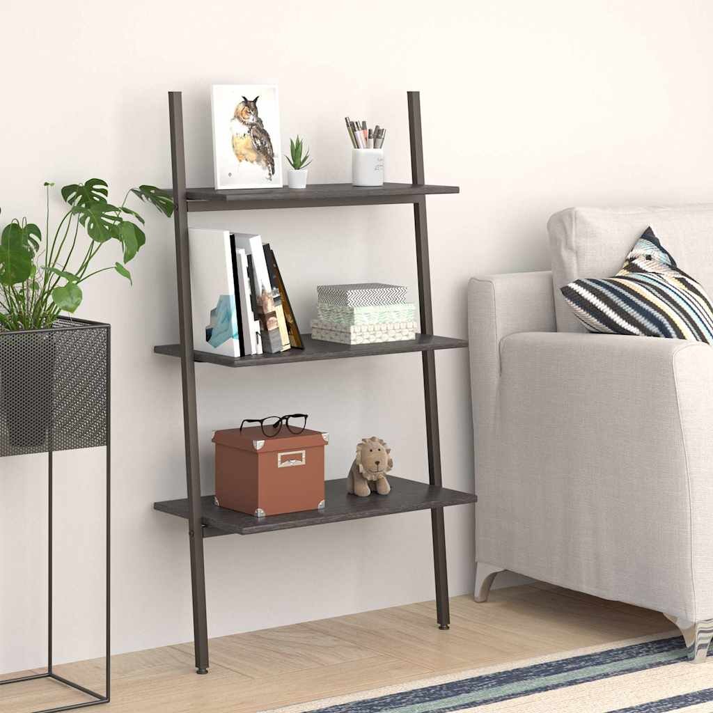 vidaXL Етажерка стълба с 3 рафта черна 64x34x116 см