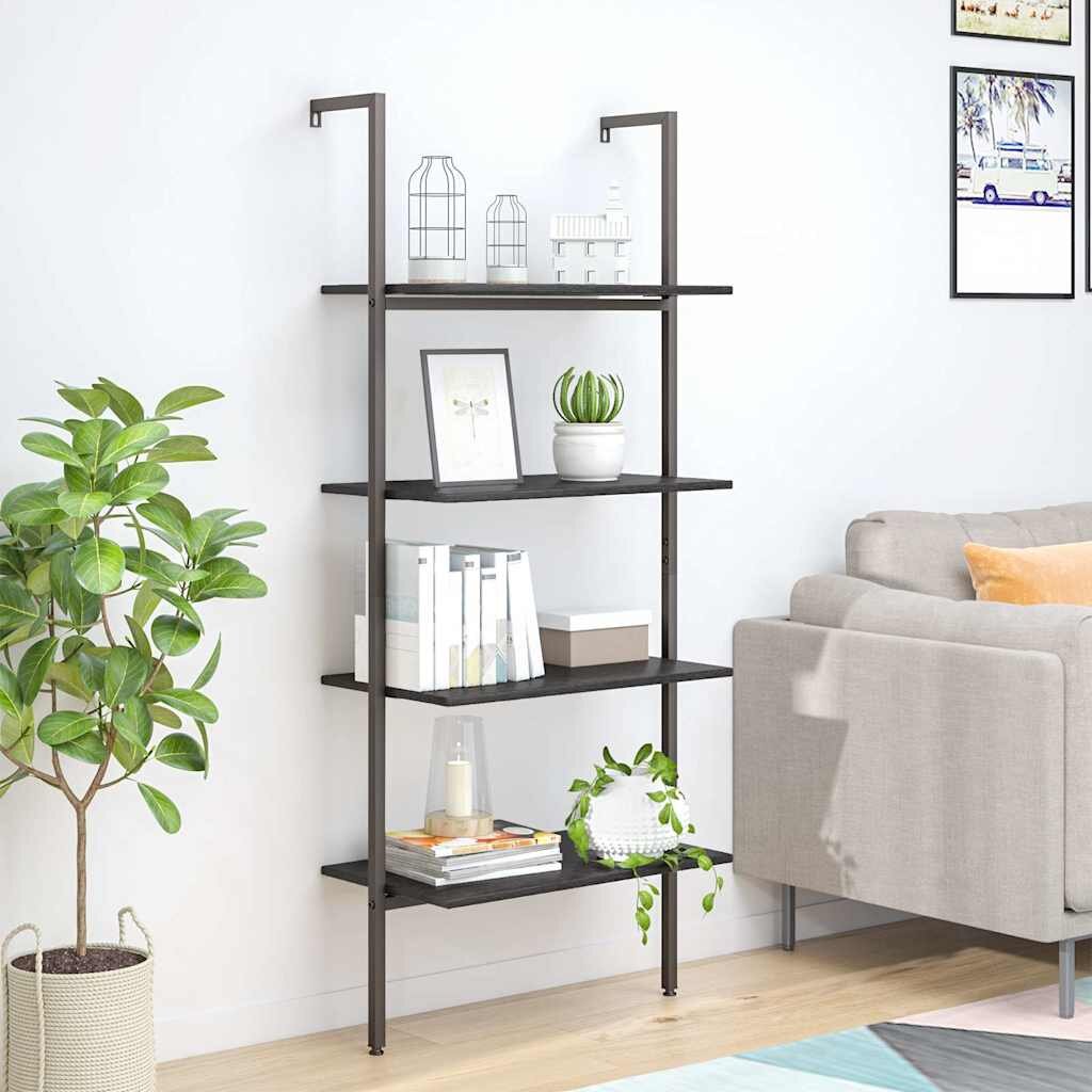 vidaXL Етажерка стълба с 4 рафта черна 64x35x1525 см