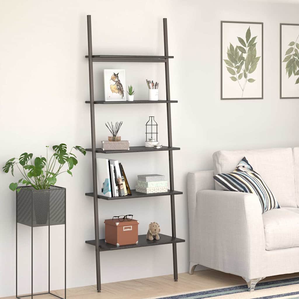 vidaXL Етажерка стълба с 5 рафта черна 64x34x1855 см