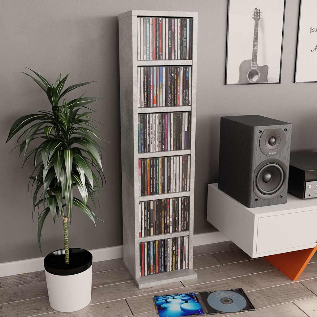 vidaXL Етажерка за дискове бетонно сива 21x20x88 см инженерно дърво