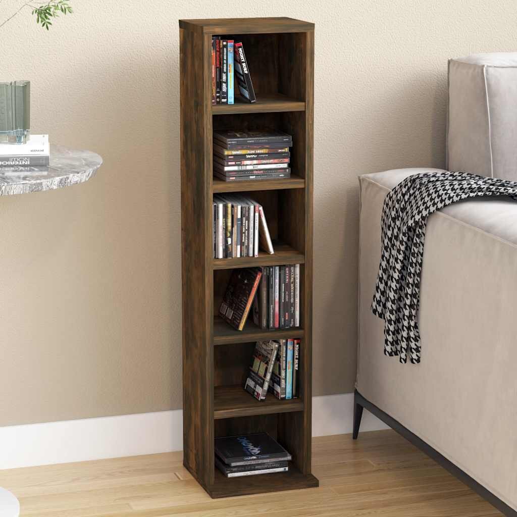vidaXL Етажерка за дискове опушен дъб 21x20x88 см инженерно дърво