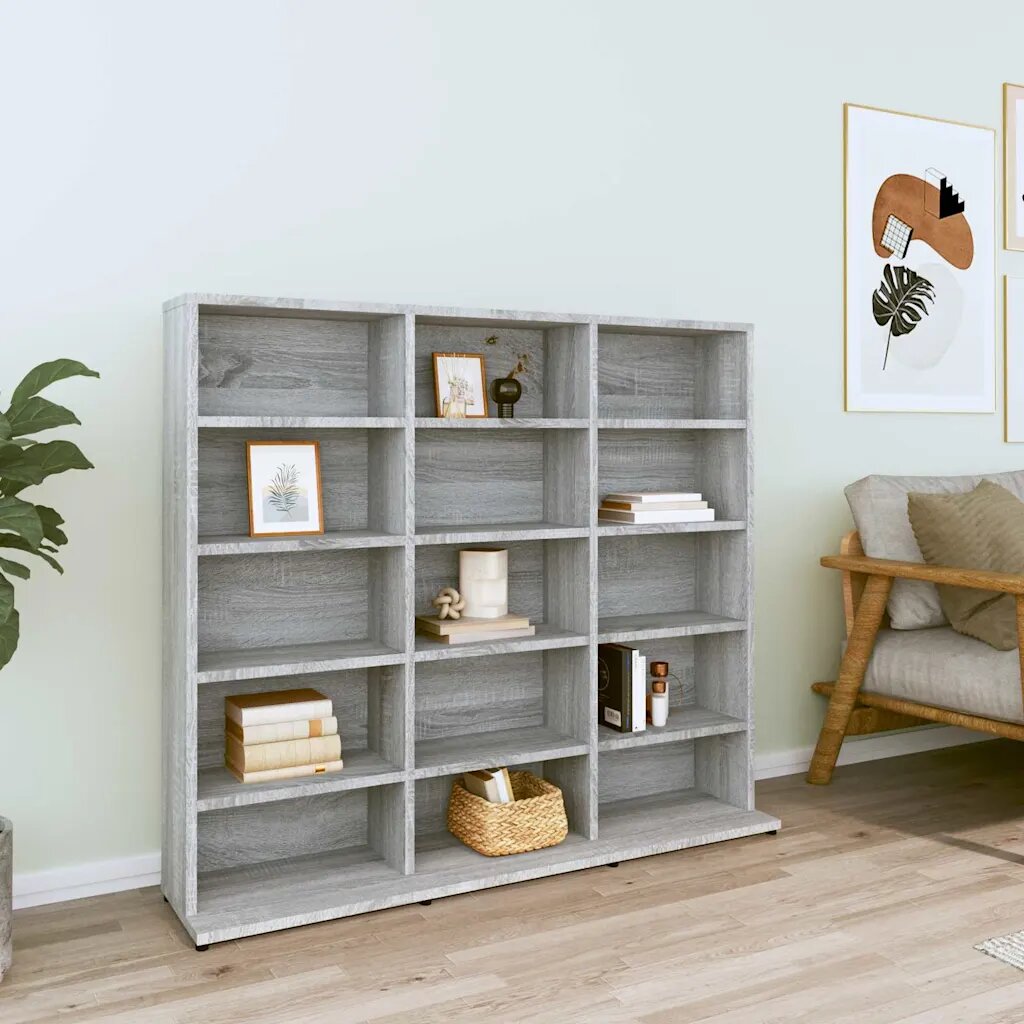 vidaXL Етажерка за дискове сив сонома 100x23x895 см инженерно дърво