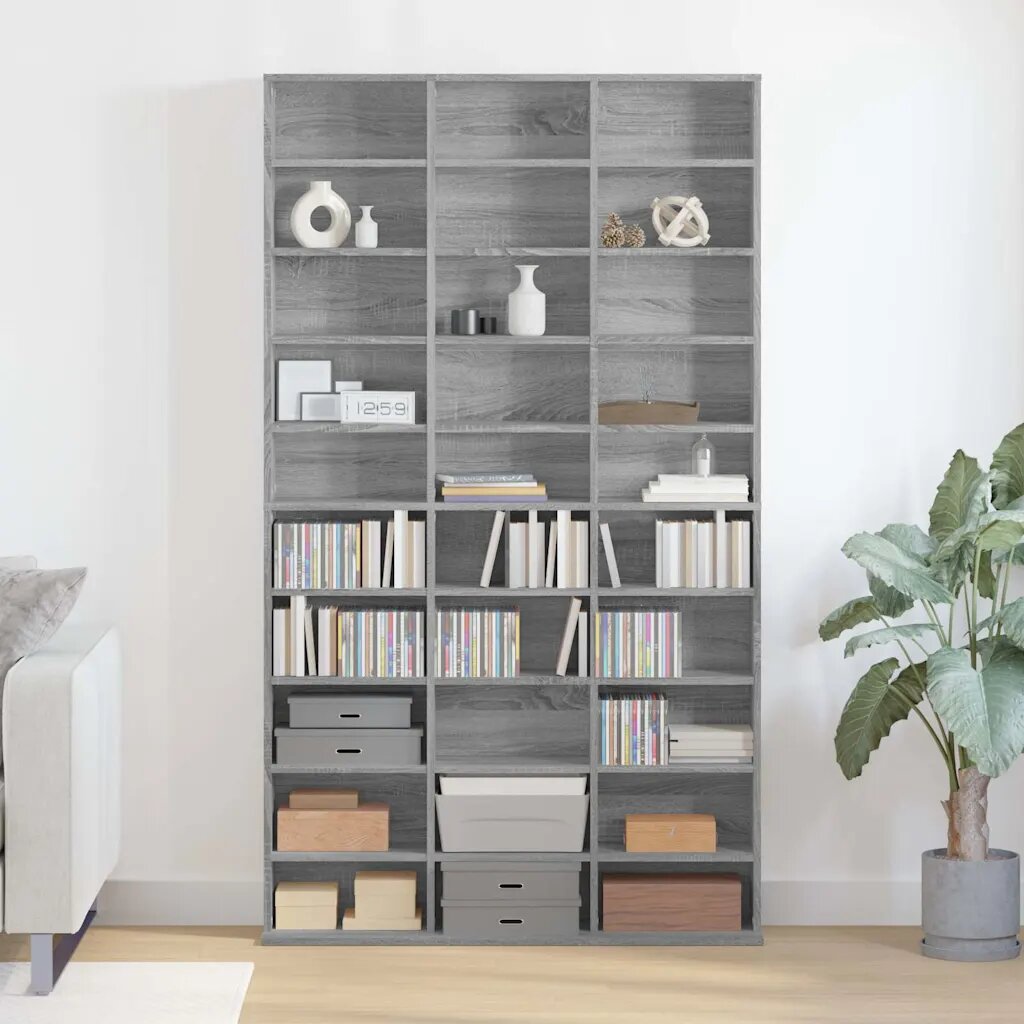 vidaXL Етажерка за дискове сив сонома 102x23x1775 см инженерно дърво