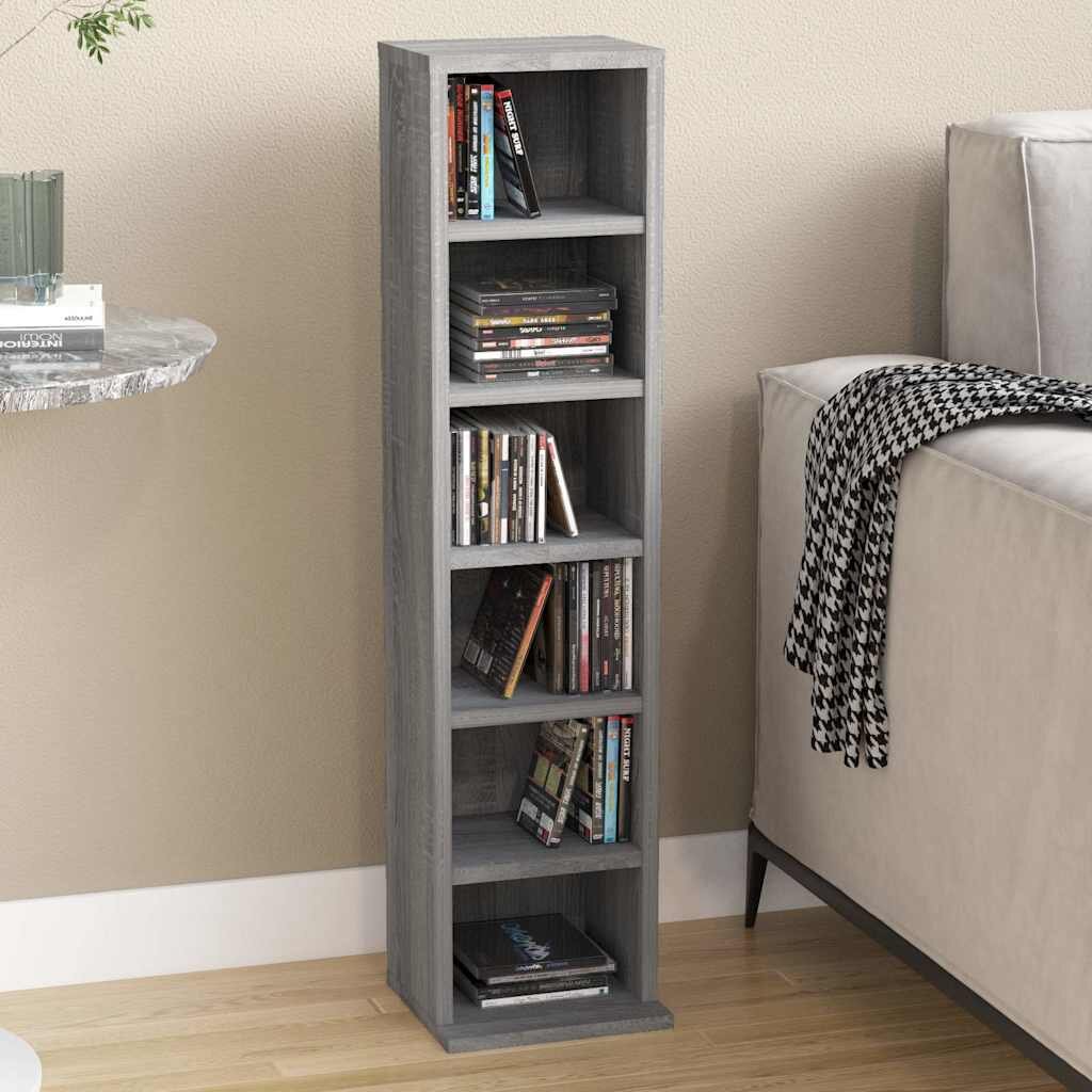 vidaXL Етажерка за дискове сив сонома 21x20x88 см инженерно дърво