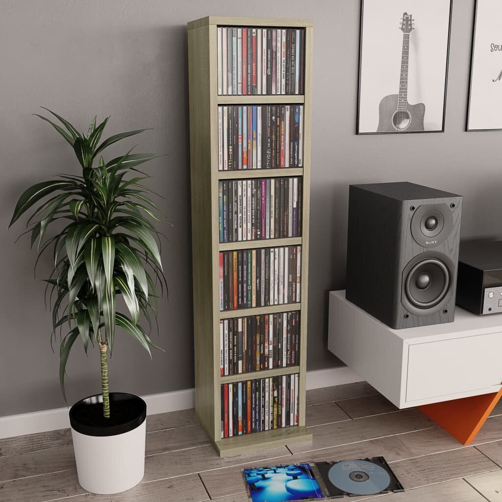 vidaXL Етажерка за дискове сонома дъб 21x20x88 см инженерно дърво