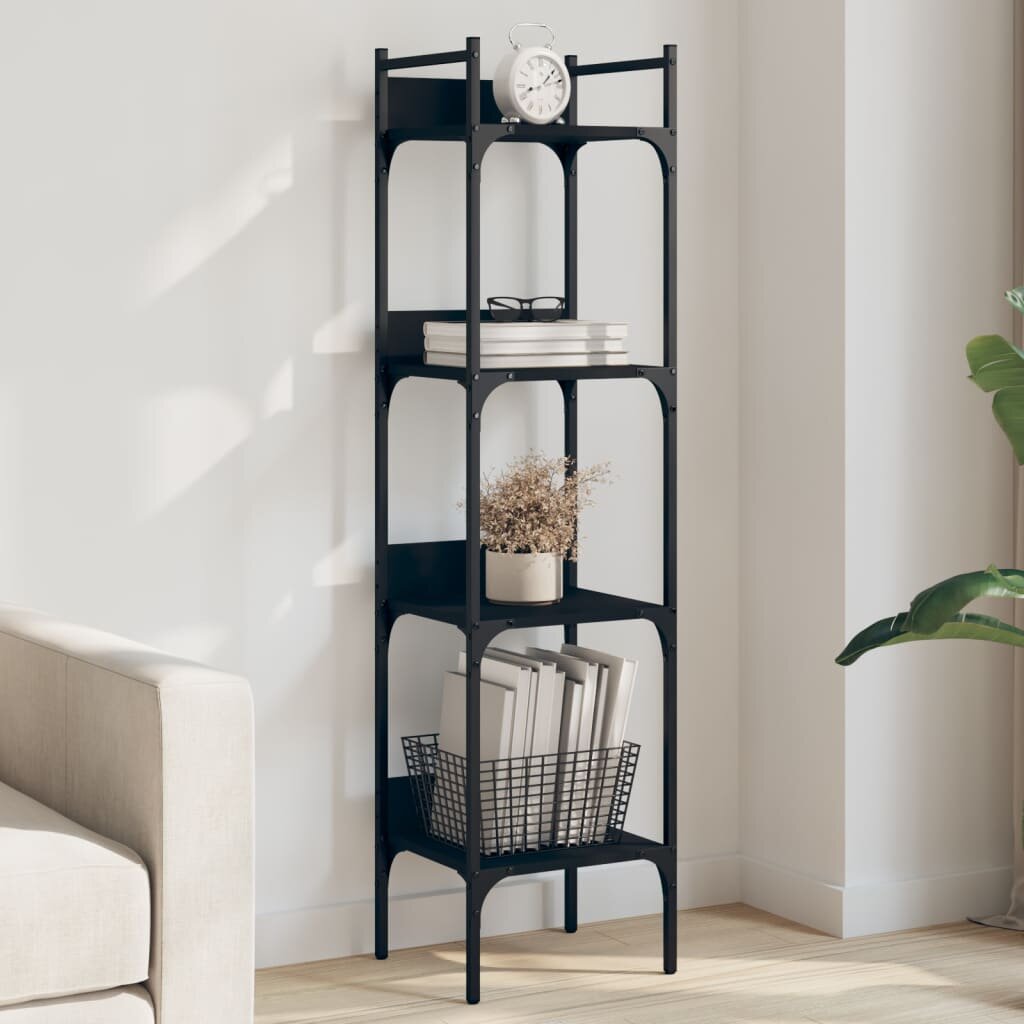 vidaXL Етажерка за книги 4 нива черна 35x30x1385 см инженерно дърво
